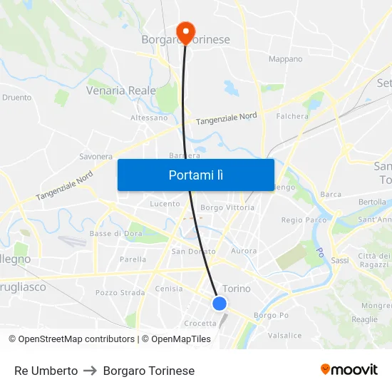 Re Umberto to Borgaro Torinese map