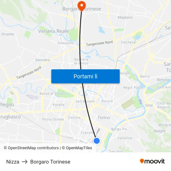Nizza to Borgaro Torinese map