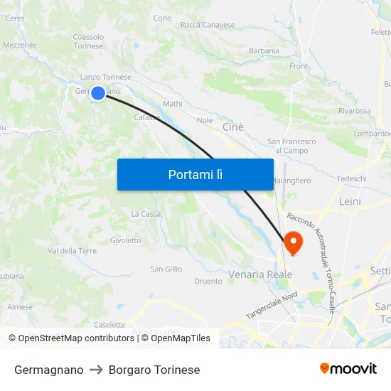Germagnano to Borgaro Torinese map