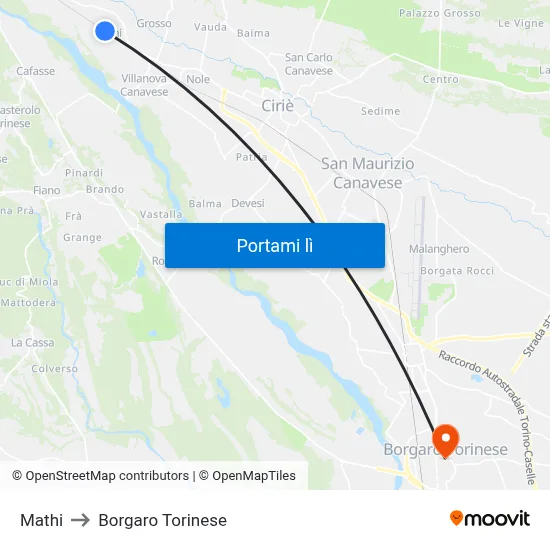 Mathi to Borgaro Torinese map