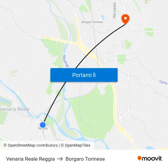 Venaria Reale Reggia to Borgaro Torinese map