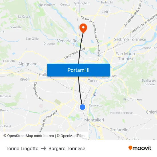 Torino Lingotto to Borgaro Torinese map