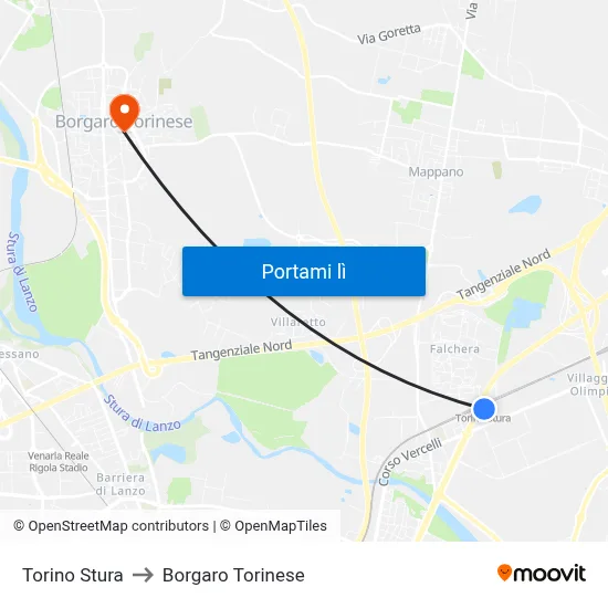 Torino Stura to Borgaro Torinese map