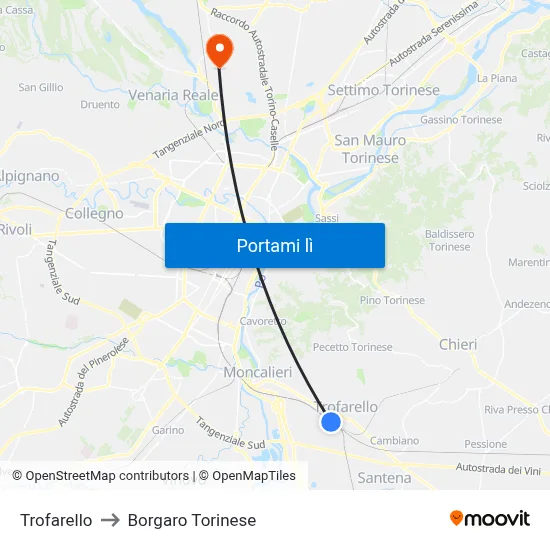 Trofarello to Borgaro Torinese map