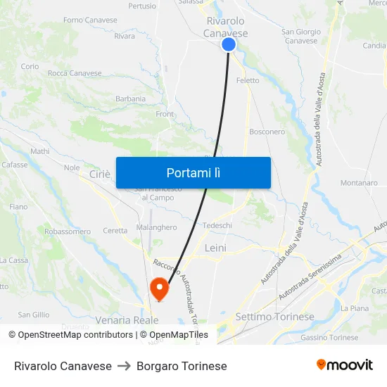 Rivarolo Canavese to Borgaro Torinese map