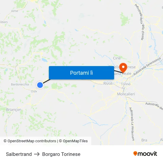 Salbertrand to Borgaro Torinese map