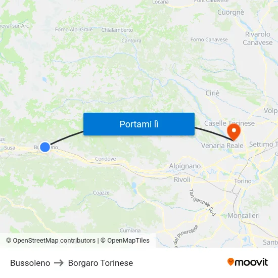 Bussoleno to Borgaro Torinese map