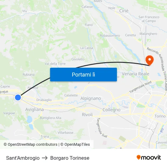 Sant'Ambrogio to Borgaro Torinese map