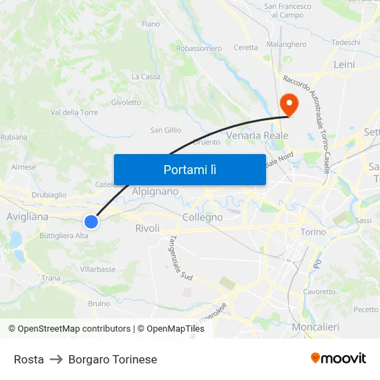 Rosta to Borgaro Torinese map