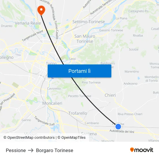 Pessione to Borgaro Torinese map