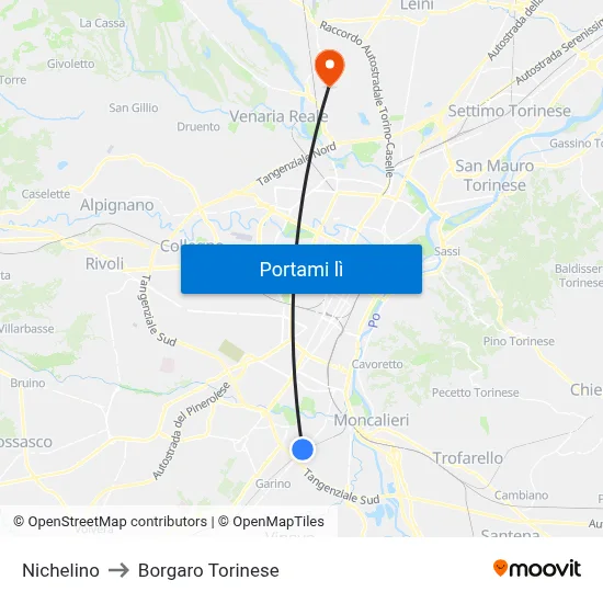 Nichelino to Borgaro Torinese map