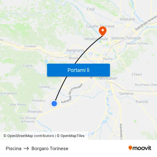 Piscina to Borgaro Torinese map