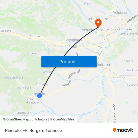 Pinerolo to Borgaro Torinese map
