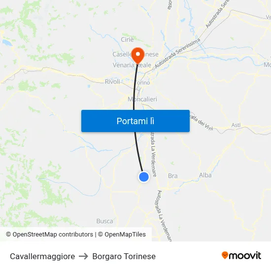 Cavallermaggiore to Borgaro Torinese map