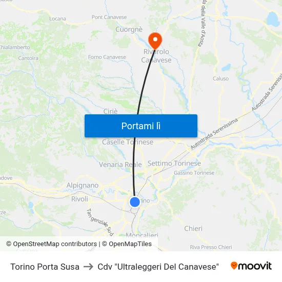 Torino Porta Susa to Cdv "Ultraleggeri Del Canavese" map