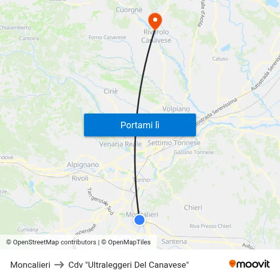 Moncalieri to Cdv "Ultraleggeri Del Canavese" map