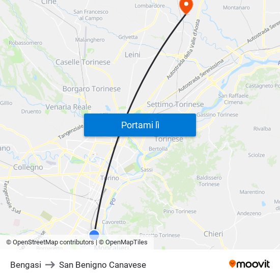 Bengasi to San Benigno Canavese map