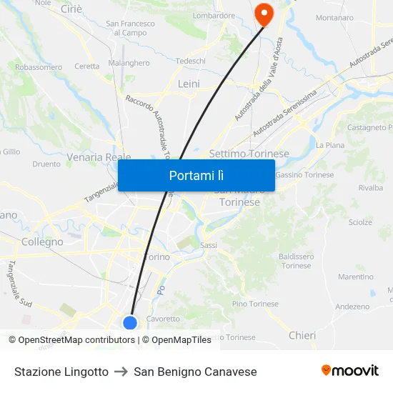 Stazione Lingotto to San Benigno Canavese map