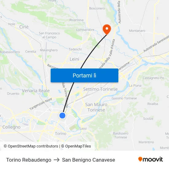 Torino Rebaudengo to San Benigno Canavese map