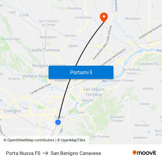 Porta Nuova FS to San Benigno Canavese map
