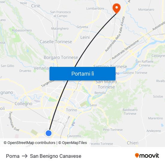 Poma to San Benigno Canavese map