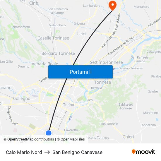 Caio Mario Nord to San Benigno Canavese map