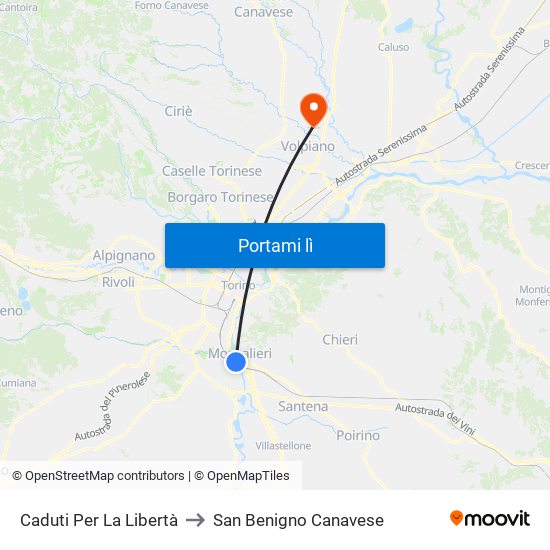 Caduti Per La Libertà to San Benigno Canavese map