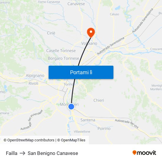 Failla to San Benigno Canavese map