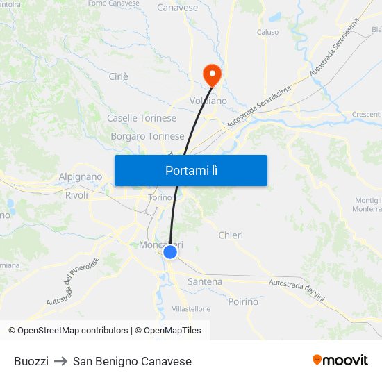 Buozzi to San Benigno Canavese map