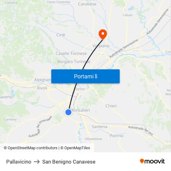 Pallavicino to San Benigno Canavese map