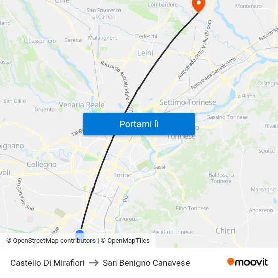 Castello Di Mirafiori to San Benigno Canavese map