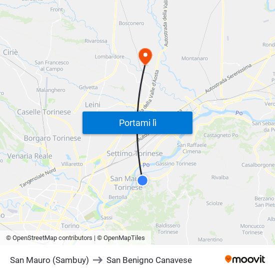 San Mauro (Sambuy) to San Benigno Canavese map