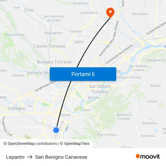 Lepanto to San Benigno Canavese map