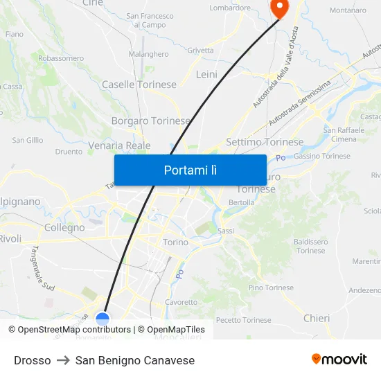 Drosso to San Benigno Canavese map