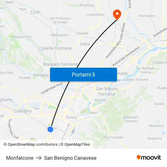 Monfalcone to San Benigno Canavese map
