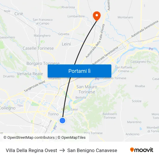 Villa Della Regina Ovest to San Benigno Canavese map