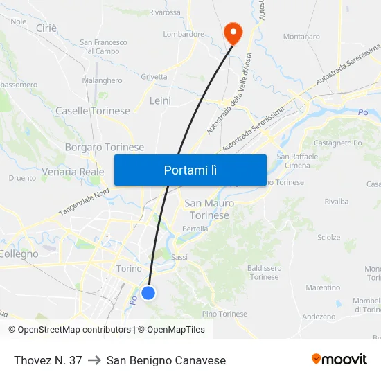 Thovez N. 37 to San Benigno Canavese map