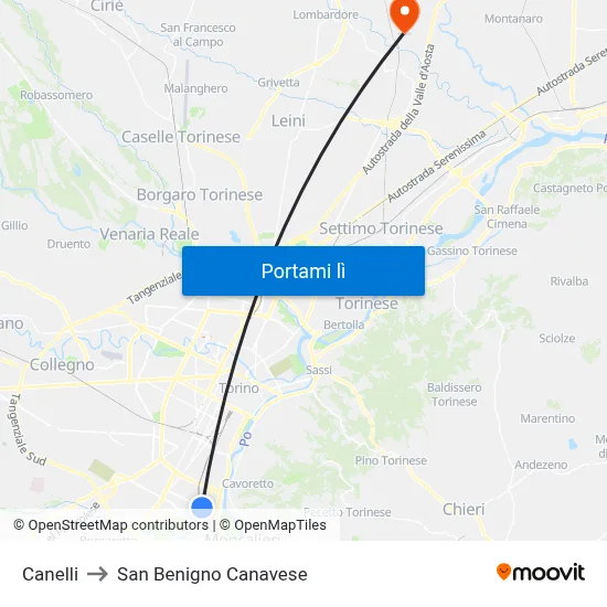 Canelli to San Benigno Canavese map