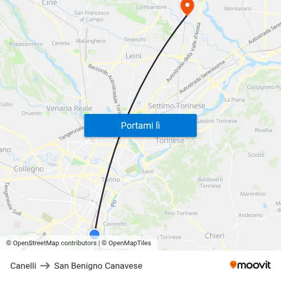 Canelli to San Benigno Canavese map
