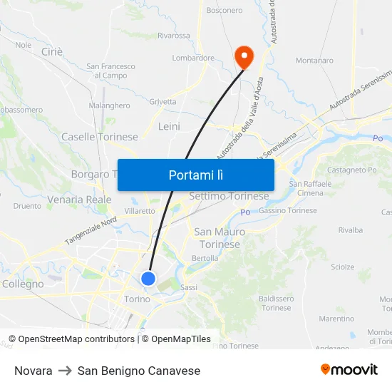 Novara to San Benigno Canavese map