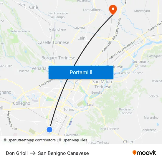 Don Grioli to San Benigno Canavese map