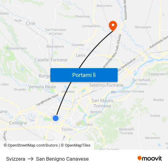 Svizzera to San Benigno Canavese map