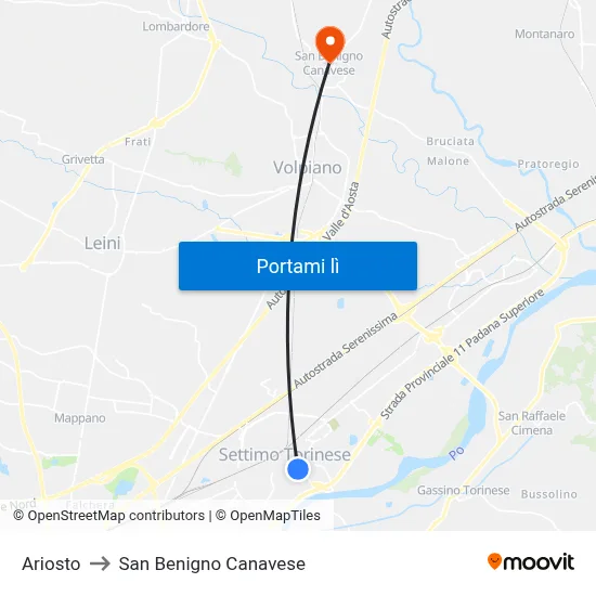 Ariosto to San Benigno Canavese map