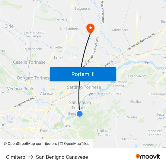 Cimitero to San Benigno Canavese map