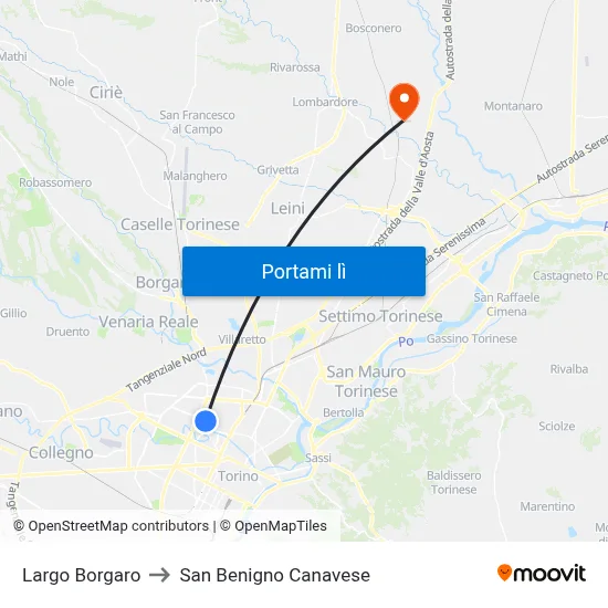 Largo Borgaro to San Benigno Canavese map