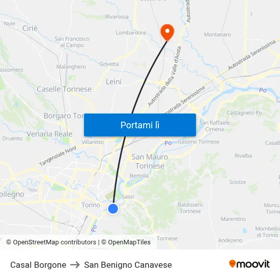 Casal Borgone to San Benigno Canavese map