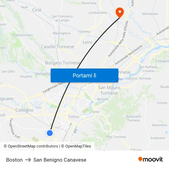 Boston to San Benigno Canavese map