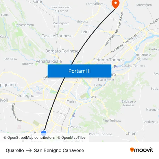 Quarello to San Benigno Canavese map