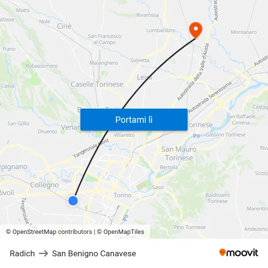 Radich to San Benigno Canavese map