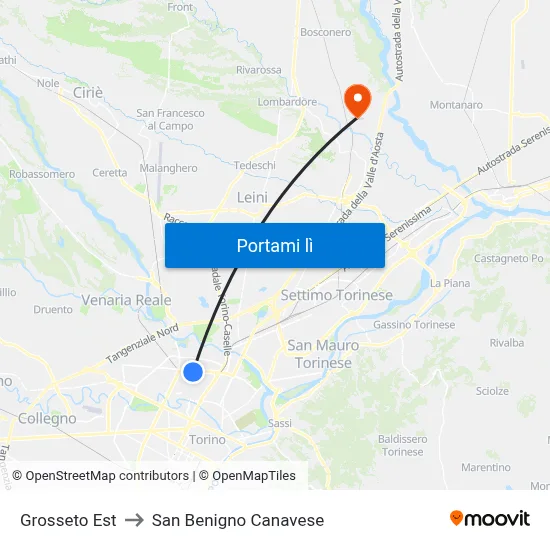 Grosseto Est to San Benigno Canavese map